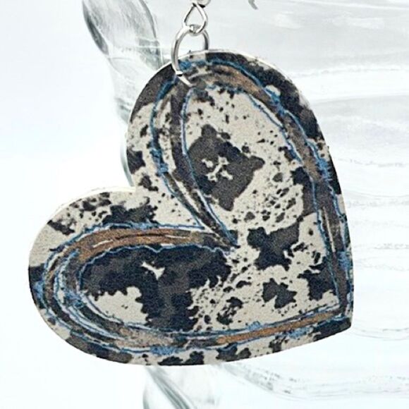 COW PRINT Heart Shaped Earrings - Picture 2 of 2